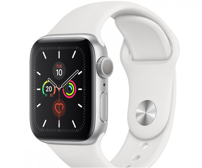 Apple Watch Series 5 GPS + Cellular 40mm  Stainless Steel Silver with White Sport Band  (MWX42)